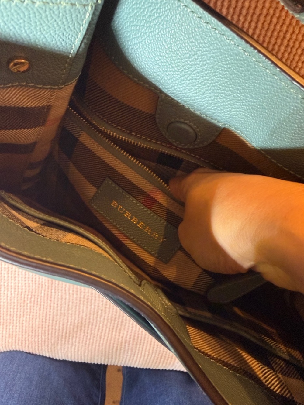 Burberry Teal Leather Bucket Shoulder Bag - Picture 5 of 10